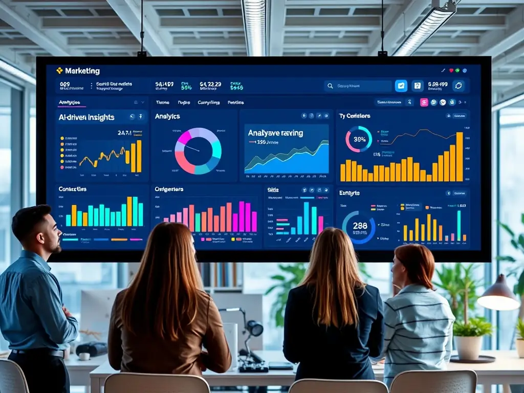 An image showcasing a digital marketing dashboard with AI analytics.
